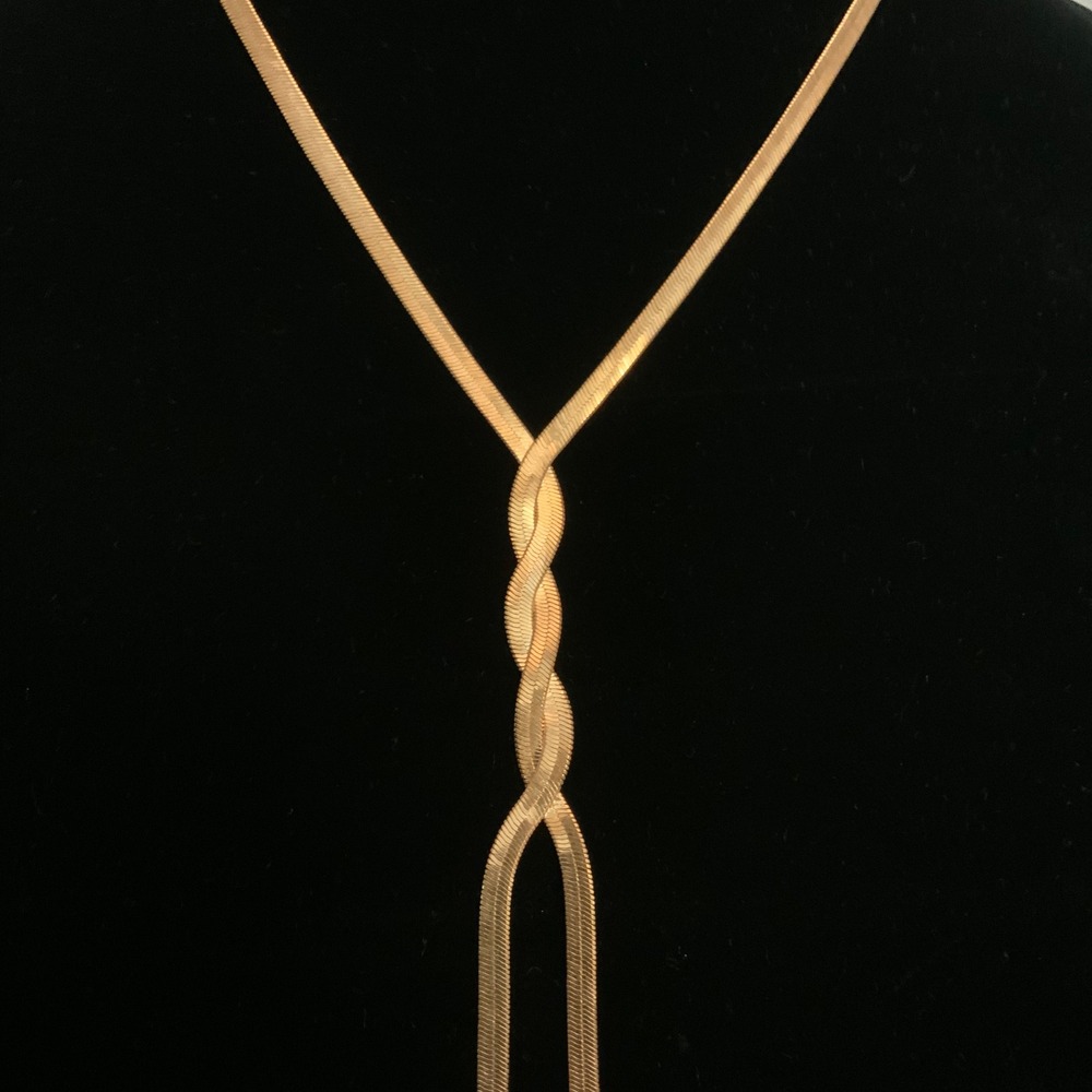 Gold Tone Serpentine Chain Tie/Bolo Style Inspired Lariat Y Necklace 16-19" GC - Picture 2 of 4